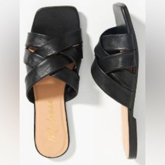 Matisse Pressure Slide Sandals Slip On Black Leather Flats 9 - Picture 1 of 8